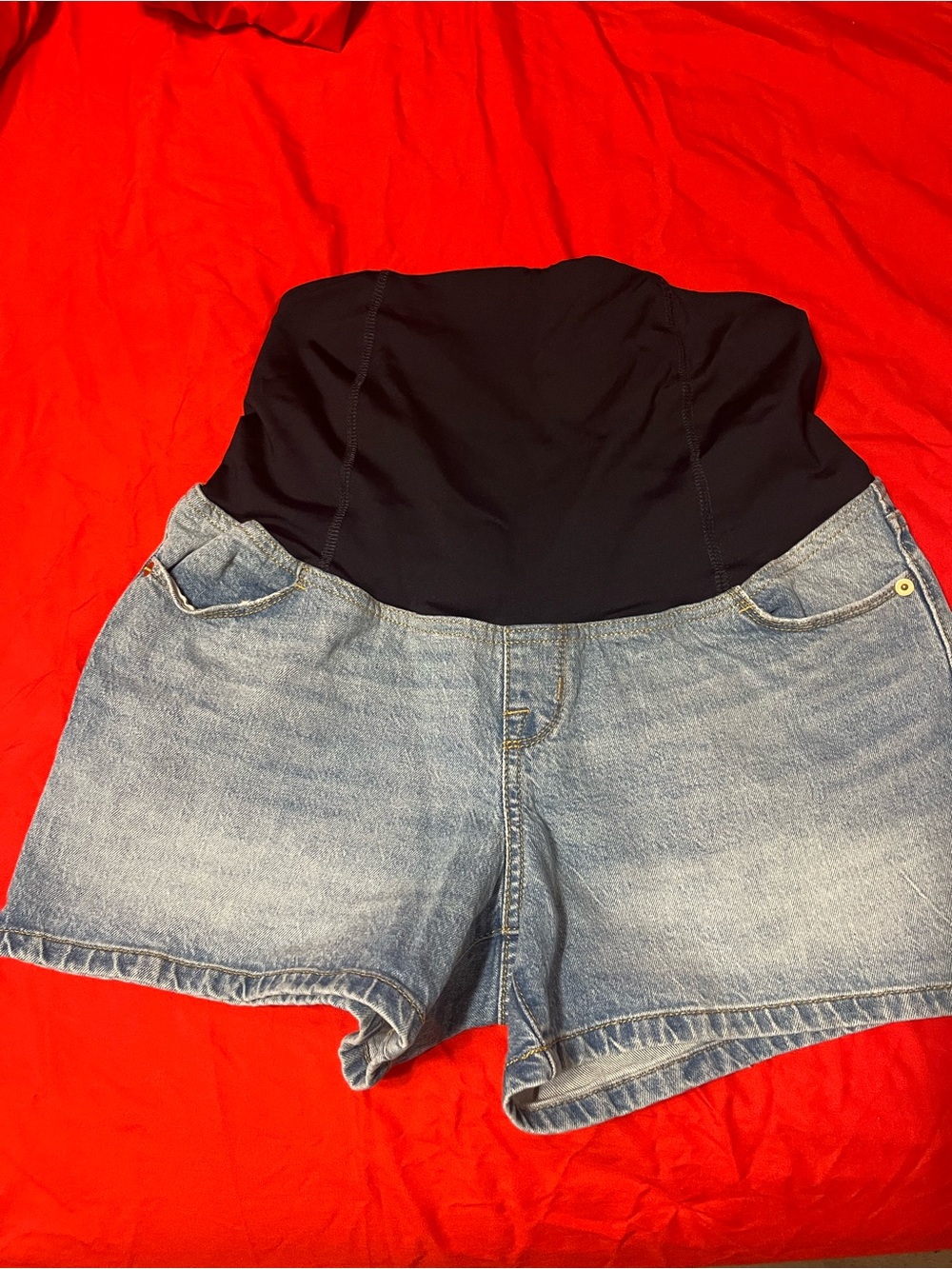 Isabel Maternity by Ingrid & Isabel Light Blue Denim Shorts with Navy Waistband